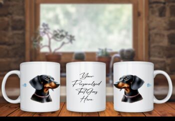 Personalised Black And Tan Dachshund Dog Hearts Pet Gift Mug, 2 of 2