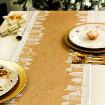 Christmas Table Place Mats Gold Village Four Pack, 3 of 4