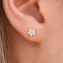 Sterling Silver Asymmetric Forget Me Not Flower Bouquet Cz Stud Earrings, thumbnail 4 of 12