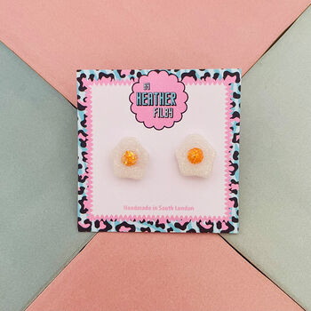 Fried Egg Resin Glitter Studs / Fun Breakfast Earrings / Brunch Jewellery / Gift For Chefs, 2 of 5