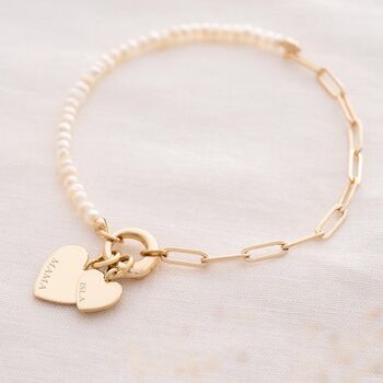 Freshwater Pearl And Double Heart Personalised Bracelet, 4 of 12