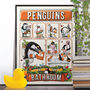 Penguins In The Bathroom, Funny Toilet Art, thumbnail 1 of 8