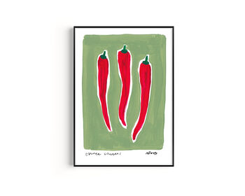 Three Chillis Hand Painted Art Print, 5 of 6