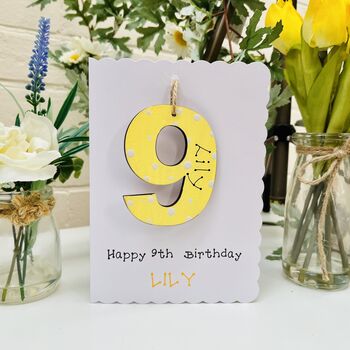 Personalised 9th Birthday Card Wooden Number Gift, 2 of 4