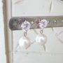 Cubic Zirconia And Pearl Rose Gold Earrings, thumbnail 3 of 5