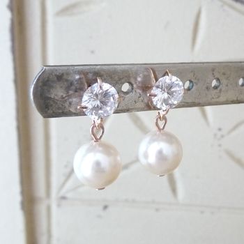 Cubic Zirconia And Pearl Rose Gold Earrings, 3 of 5