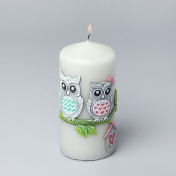 G Decor Handmade Hootique Owl Couple Candle Grey Owls With Wide Eyes, 6 of 6