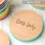 'Boss Lady' Coloured Edge Wooden Coaster, thumbnail 8 of 8