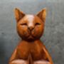 32cm Handcarved Yoga Cat Wooden Ornament Gift Decor, thumbnail 8 of 12