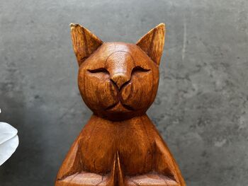 32cm Handcarved Yoga Cat Wooden Ornament Gift Decor, 8 of 12