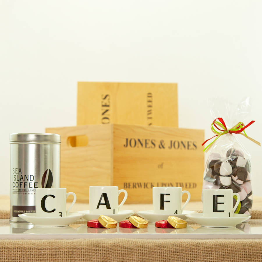 Scrabble Cafe Espresso Set Coffee Hamper By Jones and Jones of Berwick