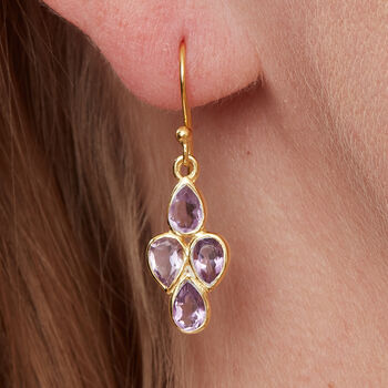 Garnet Diamond Shaped Gold Plated Drop Earrings, 8 of 11