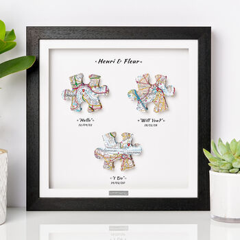 Personalised 3D Jigsaw Map Milestone Locations Framed Wedding Print Gift, 4 of 12
