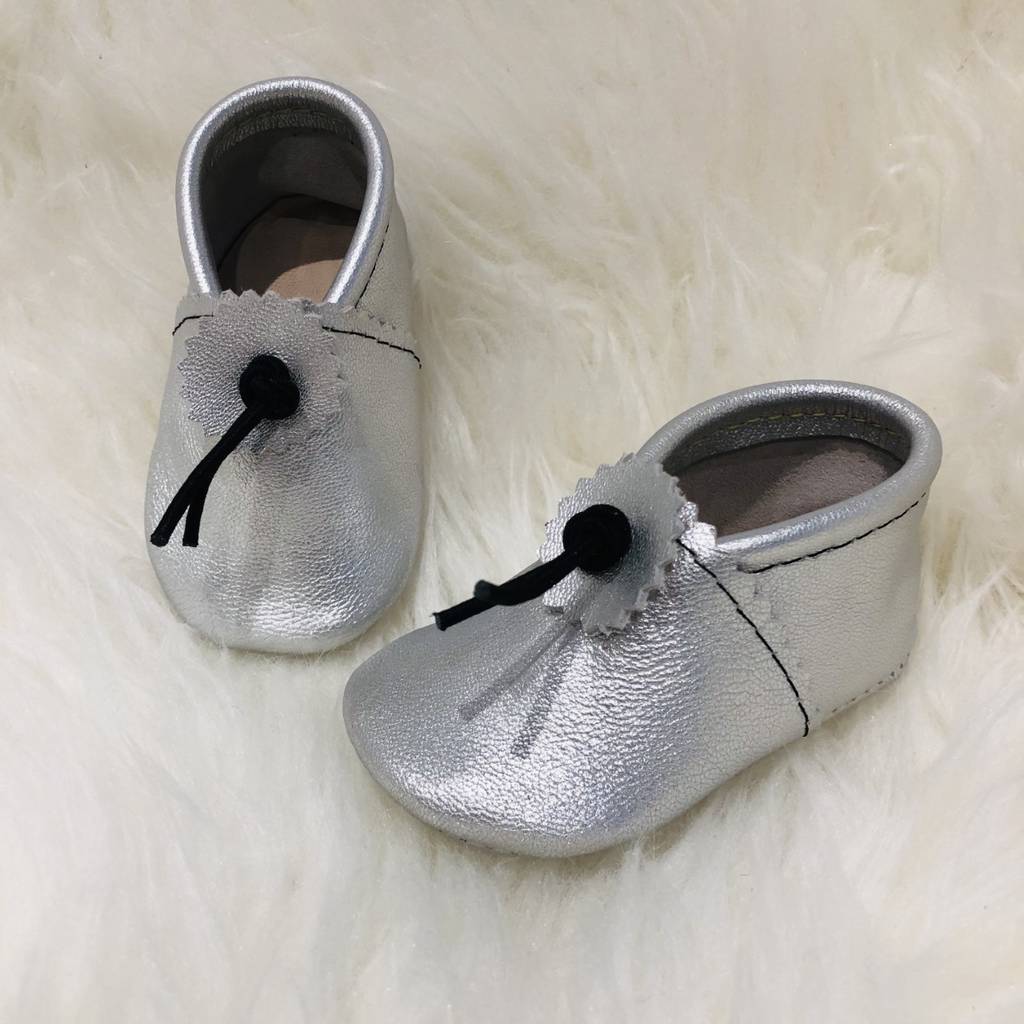 Silver Leather Baby Booties By Hex & Rose | notonthehighstreet.com