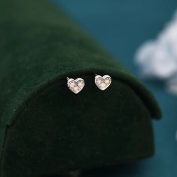 Tiny Opal Heart Stud Earrings In Sterling Silver, 2 of 12