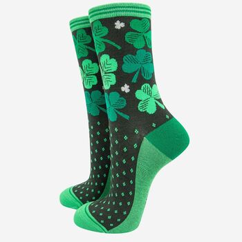 Women's Lucky Irish Shamrock Bamboo Socks, 2 of 4