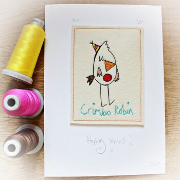 Personalised, Embroidered Christmas Robin Card, 2 of 2