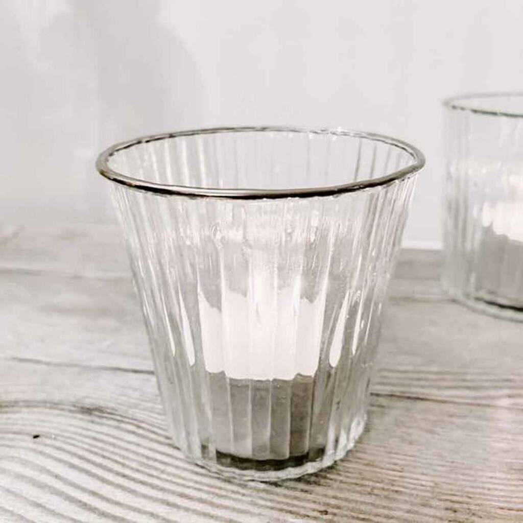 Clear Glass Tea Light Holder Gold Or Silver Rim By The Wedding of my