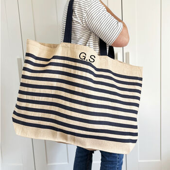 Personalised Initials Stripe Beach And Shopping Bag, 4 of 7