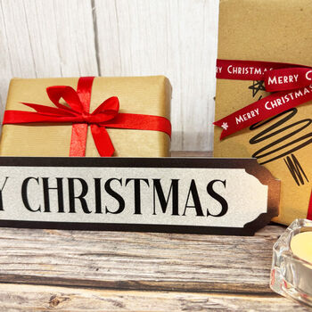 Silver Glitter Merry Christmas Road Sign Decor, 2 of 5