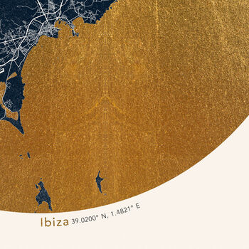 Ibiza Map Print: Gold Leaf Circular Screen Print, 4 of 5
