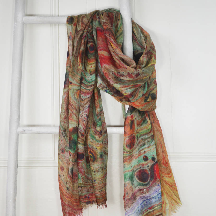 Alexandre Multicolour Marble Print Wool Silk Scarf By Edition de Luxe ...