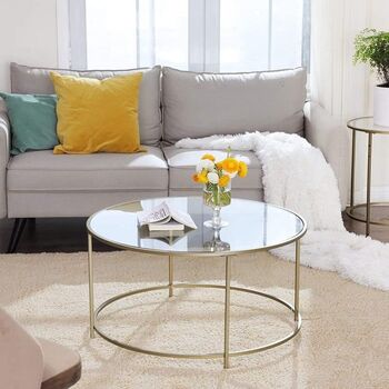 Round Coffee Table Glass Table With Steel Frame, 4 of 11