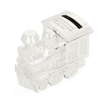 Personalised Silver Plated Train Money Box Gift, 6 of 7