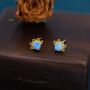 Sterling Silver Blue Opal Crown Stud Earrings, thumbnail 4 of 12