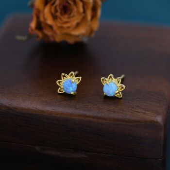 Sterling Silver Blue Opal Crown Stud Earrings, 4 of 12