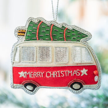 Embroidered Camper Van Christmas Decoration, 3 of 4