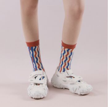 Blue Zig Zag Mid Calf Length Socks, 2 of 4