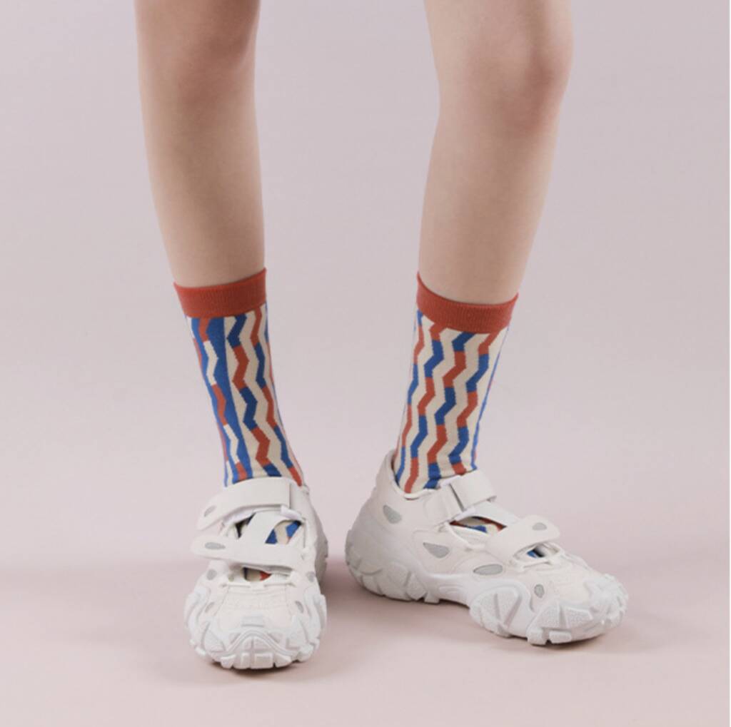 Blue Zig Zag Mid Calf Length Socks, 1 of 4