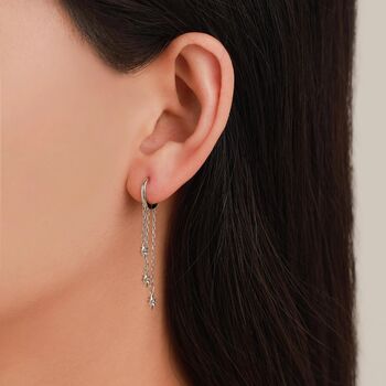 Sterling Silver Delicate Starburst Cascade Dangle Huggie Hoop Earrings, 4 of 11
