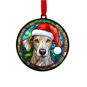 Greyhound In Santa Hat Suncatcher Decoration, 6 of 6