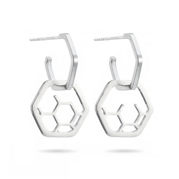 Silver Double Hoop Honeycomb Earrings, 2 of 2