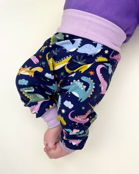 Dinosaur Grow With Me Leggings Lavender Cuffs, 4 of 4