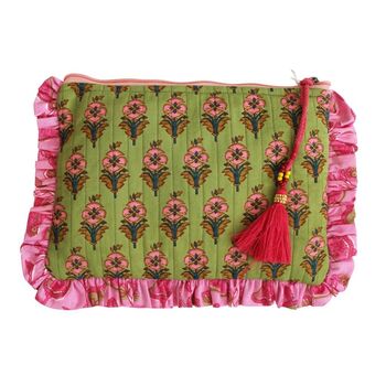 Green And Pink Floral Quilted Make Up Bag, 5 of 5
