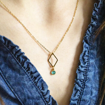Gold Plated Rhombus Birthstone Charm Necklace, 5 of 9