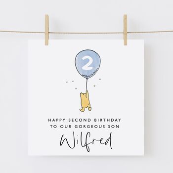 Personalised Winnie The Pooh Nephew 3rd Birthday Card Blue Balloon *Age Options, 3 of 3