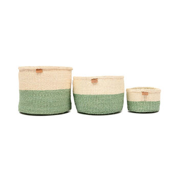 Wilaya: Green Colour Block Woven Basket, 3 of 10
