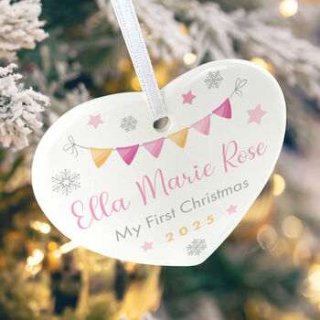 My First Christmas Baby Girl Garland Ceramic Heart Hanging Decoration Bauble + Gift Box, 5 of 7