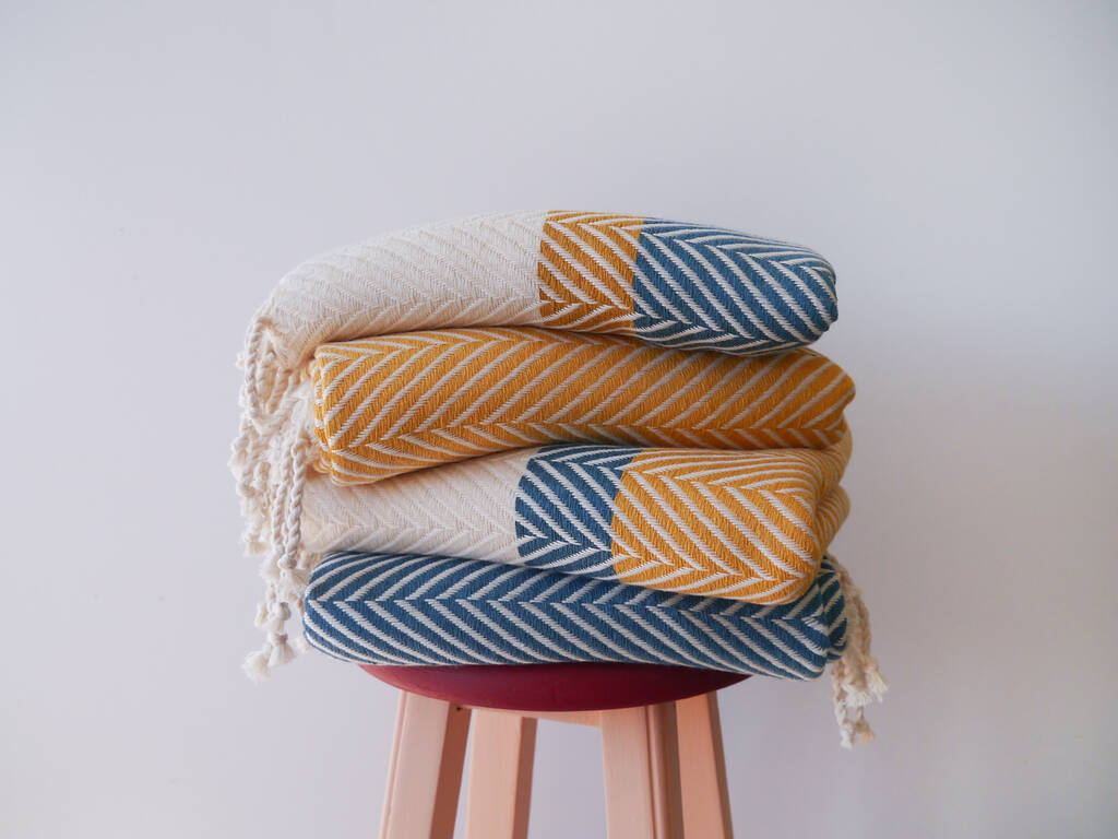 Nordic Herringbone Cotton Throw Blanket, 1 of 12