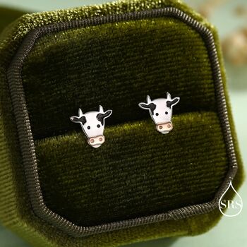 Sterling Silver Dairy Cow Stud Earrings, 6 of 12