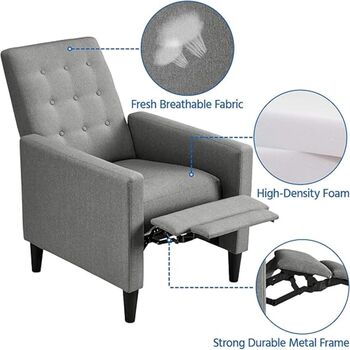 Grey Modern Recliner Chair Adjustable Reclining Armchair Upholstered Sofa Couch With Soft Padded Seat For Home Or Bedroom, 4 of 10