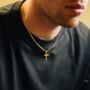 Mens 18 K Gold Cross Pendant Mini Crucifix Necklace, thumbnail 3 of 10