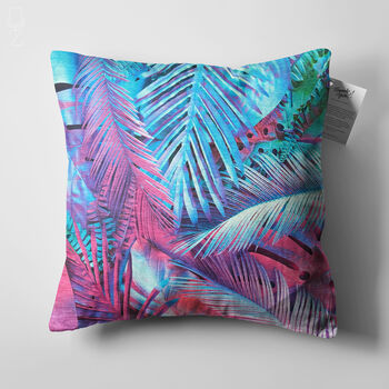 Purple And Blue Cushion Cover With Tropical Leaves, 5 of 7