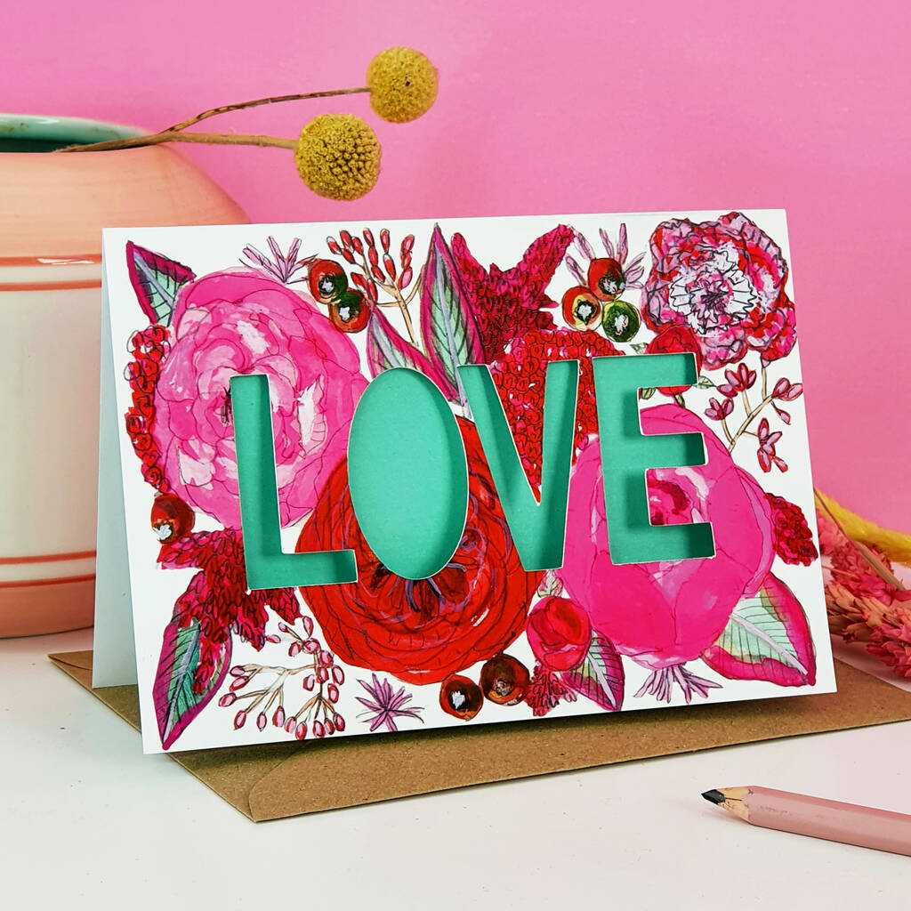 'Love' Valentines Or Anniversary Paper Cut Card, 1 of 3