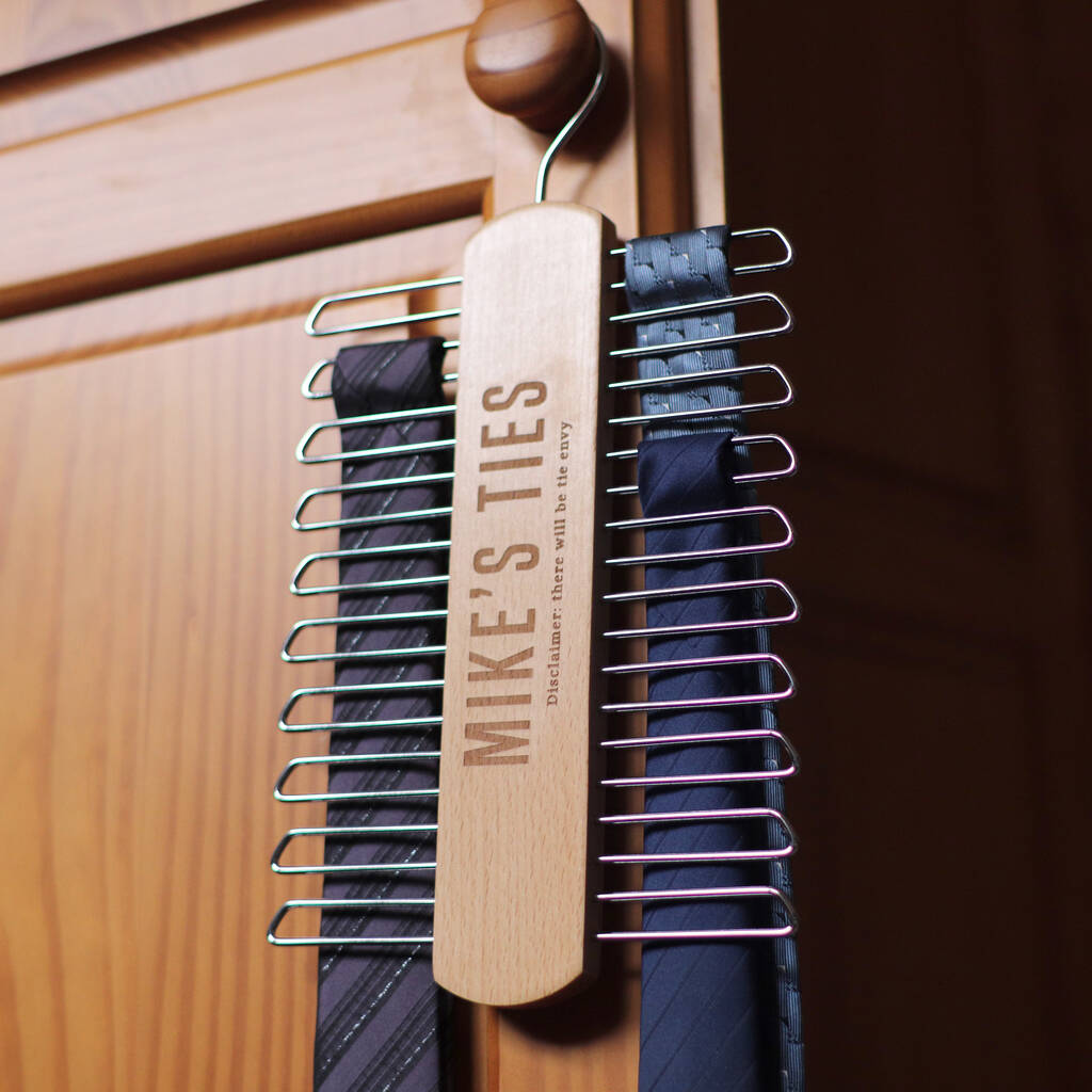 Personalised Name Wooden Tie Rack Hanger, 1 of 6