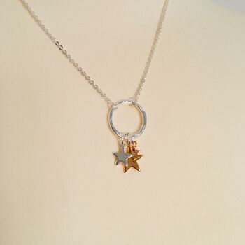 Silver Plated Necklace ~ Gold, Rose Gold + Silver Stars, 5 of 7